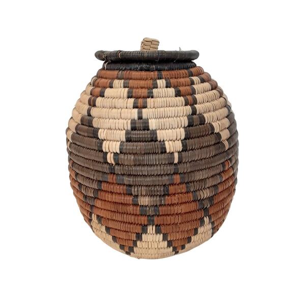 African Zulu Ukhamba Beer Basket & Lid 6" Traditional Unique Tribal South Africa - Picture 2 of 9